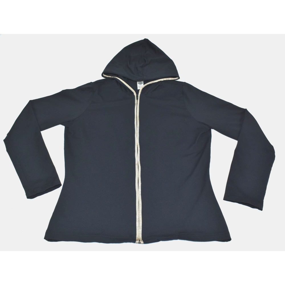 PrAna Women Hoodie Size L Black Gold Trim Zip Front Hoody Fleece Athletic Jacket